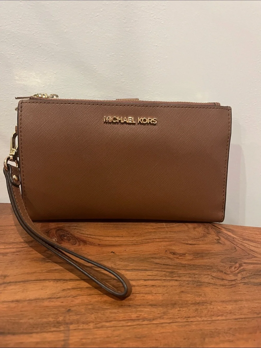 Michael Kors Brown Saffiano Leather Wristlet